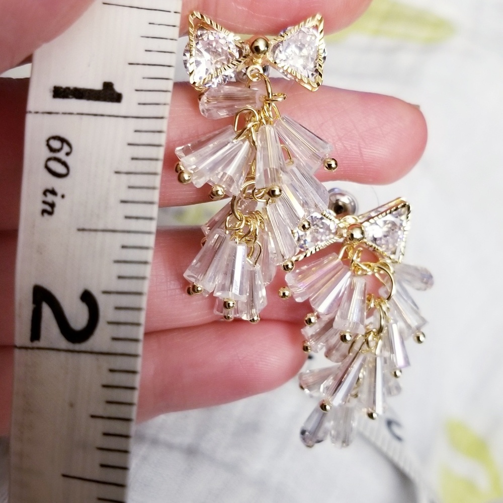 Brilliant CZ Bow Iridescent Beads Earrings - Picture 3 of 4